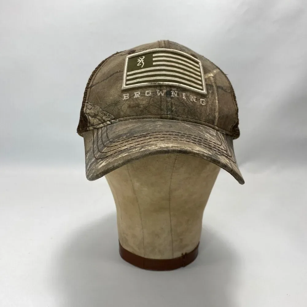 Browning Realtree Mens Cap Hat Brown Camouflage Hunt Outdoor Mesh Snap Back Flag
